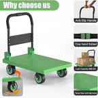 WUD Folding Push Cart Platform Trolley – Thickened Reinforced Steel, 360° Swivel Wheels, 28.7″×19.3″, Load Capacity 661 lb, Green
