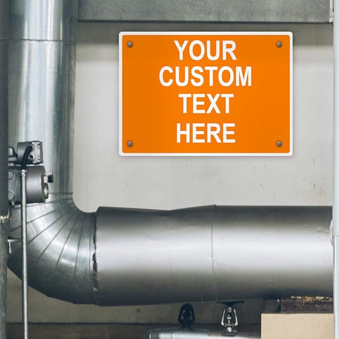 Aluminum Weatherproof Metal Sign Multiple Sizes Custom Personalized Text Here Orange White Warning Horizontal Street Signs 24x18Inches