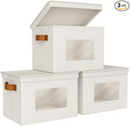 Univivi Storage Boxes with Lids Fabric Foldable Storage Bin for Clothes, [3-Pack] Closet Organizer Containers boxes with Handles for Home, Bedroom, Closet Storage (Beige,17” x 12” x 12")