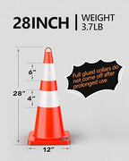 BATTIFE 24 Pack Traffic Safety Cones 28 Inches with Reflective Collars, PVC Orange Construction Cone for Traffic Control, Driveway Road Parking