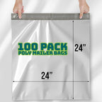 Poly Mailers 24x24 Inch - 100 Pack - Extra Large Poly Mailers for Clothing & Packages, Strong Adhesive Sealing Mailing Envelopes for Small Business, White