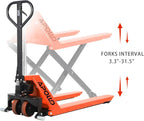 APOLLO Manual Scissor Pallet Jack High Lift Hand Truck 2200lbs Capacity 45" Lx21 W Fork Size for Material Handling Only Suitable for Open-Bottom Pallets