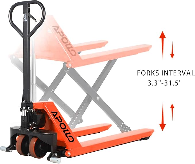 APOLLO Manual Scissor Pallet Jack High Lift Hand Truck 2200lbs Capacity 45" Lx21 W Fork Size for Material Handling Only Suitable for Open-Bottom Pallets