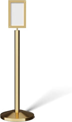 Crowd Control Warehouse Pedestal Standing Floor Sign Frame with Sloped Base, 7x11 Inch Vertical, Polished Brass