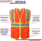 Reflective Safety Vest for Men Women with Multiple Pockets Class 2 High Visibility Mesh Vest Hi Vis Construction Work Vest,Meets ANSI/ISEA Standards(EK1-178-Orange-2XL)