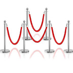 6Pcs Sliver Stanchion Post Queue Velvet Ropes and Posts with Soild Base and 4pcs 5 Ft Red Velvet Ropes Carpet Ropes Posts Stanchion Set Crowd Control Barriers for Party Supplies