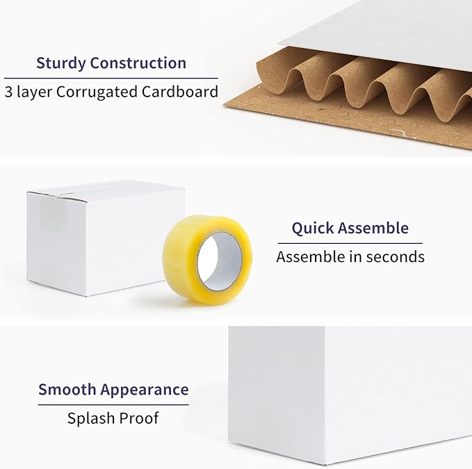6x4x4 Shipping Boxes Set of 40, White Corrugated Cardboard Box for Small Business Mailing