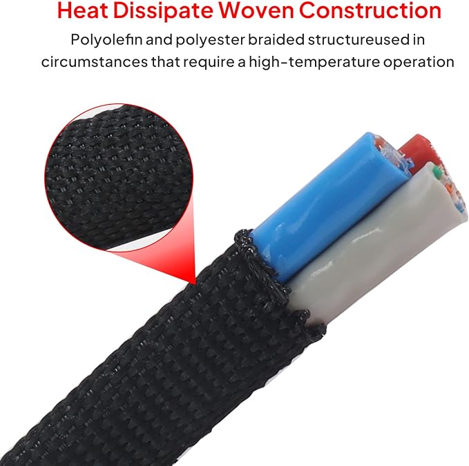 2 in 1 Heat Shrink Braided Sleeving Fabric Tubing-Ideal fit Irregular Shape Hose/Cable/Wire (3/4"(19mm), 14FT)