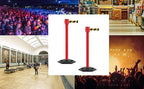 Montour Line MSR760 Set of 2 Retractable Belt Barrier Stanchion, Rubber Base, Red Post (35 ft Fluorescent Orange Belt)