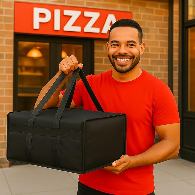 Bodaon Pizza Bags for Delivery 16" x 16" x 6" – Compact Pizza Bag Holds Up to 3 Boxes, Foldable Thermal Carrier Cooler for Delivery Drivers