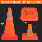 [5 Pack]18 Inch Collapsible Traffic Safety Cones - Parking Cones with Reflective Collars, Orange Safety Cones for Parking lot, Driveway, Driving Training etc