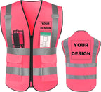 YOWESHOP High Reflective Visibility Safety Vest with Pockets and Zipper Custom Your Logo Safety Workwear