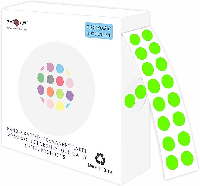 PARLAIM 0.25 Inch Color-Code Dot Stickers,1000 Stickers Roll Coding Label Sticker for Office,Student Classroom(Fluorescent Green)