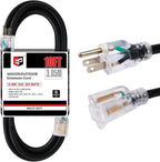 EP 10 Ft Lighted Outdoor Extension Cord - 10/3 SJTW Heavy Duty Black Extension Cable with 3 Prong Grounded Plug for Safety, UL Listed