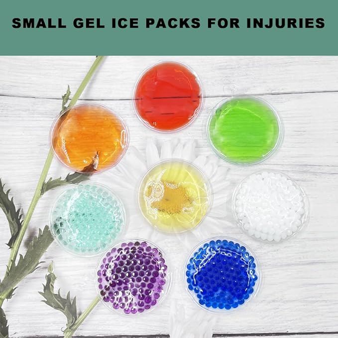 Boo Boo Ice Packs - 8 Small Gel Bead Cold Compress Packs, Instant Pain Relief for Injuries, Teething, Bumps & Bruises - Child-Safe Cooling Pads for First Aid Kits