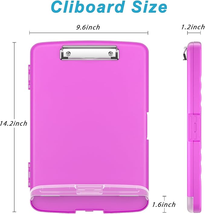 Rimilak Plastic Clipboard with Storage, 8.5 x 11 High Capacity Folio Nursing Case with Pen Holder, Size 14.2 x 9.6 x 1.2″ Folder Side-Opening for Classroom, Teacher, Smooth Writing, Magenta