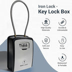 Iron Lock® Key Lock Box Portable with Cable Shackle & Wall Mount – Waterproof Heavy Duty Metal Lock Box for Keys with 4-Digit Combination Code on Door Knob, Fence, Pipe or Gate (Grey, XXL)