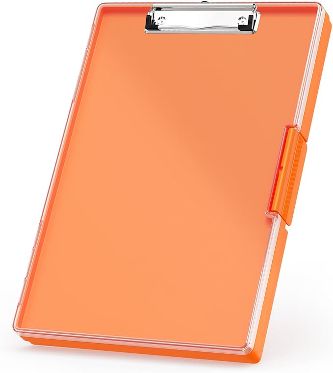 Rimilak Plastic Clipboard with Storage, Side Opening with 2 Compartment, Size 13.3 x 9.4 x 1.5 Heavy Duty High Capacity Nursing Box for Work School & Office Supplies, Orange