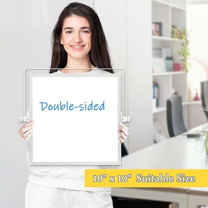 Dry Erase Magnetic White Board, 10" x 10" Double-Sided Desktop Whiteboard with Stand, Portable Small Whiteboard Set for Drawing, Office, Home, School