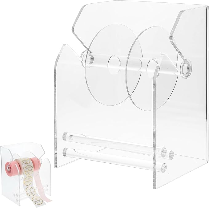 Clear Label Roll Dispenser, 3 Rolls of Sticker Roll Dispenser, Acrylic Sticker Rolls Holder, Adjustable Label Dispensers for Office Home Desktop