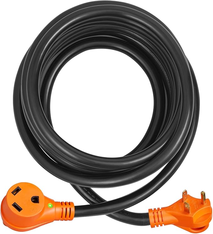 VEVOR 30 Amp RV Extension Cord, 25 ft, Heavy Duty STW 10/3 AWG RV Power Cord, NEMA TT-30R Female NEMA TT-30P Male Plug, for RVs, Generators, Campers, ETL Listed