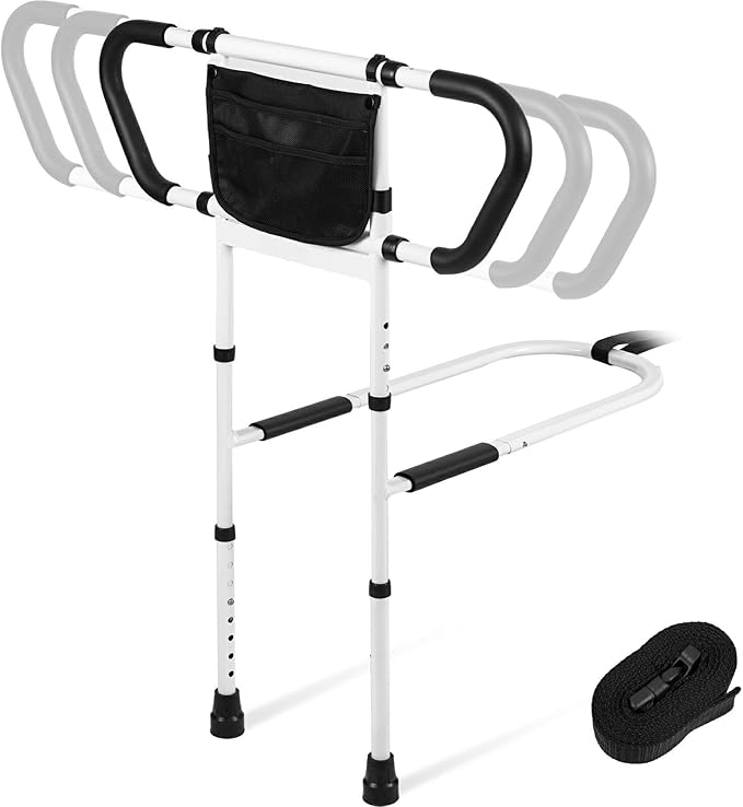 Klvied Bed Rails for Elderly Adults Safety, Bed Side Rails with Non-Slip Handles, Adjustable Bed Cane with Motion Light and Storage Bag, Fit King, Queen, Full, Twin