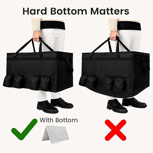 Insulated Food Delivery Bag with 4 Cup Holder and Bottom Support, XXX-Large Insulated Grocery Bags Keep Food Hot/Cold, Cooler Bags with Drink Carrier, Food Carrier Catering Bag for Events,Black