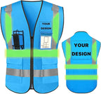 YOWESHOP High Reflective Visibility Safety Vest with Pockets and Zipper Custom Your Logo Safety Workwear