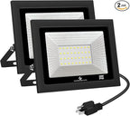 GLORIOUS-LITE LED Flood Lights Outdoor, 100W 10000LM Outside LED Work Light with Plug, 6000K Daylight White, IP66 Waterproof Portable Spot Security Lights for Garage, Yard, Garden, Playground(2 Pack)