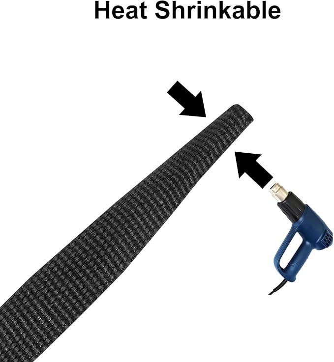 MECCANIXITY Braided Cable Sleeves Heat Shrinkable Fabric Sleeving, 1 9/16" 33ft Black 2:1 Ratio Heat Shrinkable Cord Protector for Harness Cable, Network Cable Protection, Cable Management