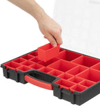 INTERTOOL Hardware Organizer with 24 Removable Bins - Small Parts Storage Tool Box for Nuts, Bolts, Screws, Nails - Portable Handle Transparent Lid with Locks BX08-4033