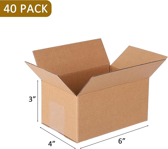 40 Pack 6x4x3 inch Corrugated Boxes Mailer- Corrugated Cardboard Mailer Shipping Boxes, Small Mailing Packing Boxes for Shipping, Packing, Storage
