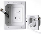 Perlegear TV in-Wall Cable Management Kit, USB and Typ C Ports Cord Hider for Wall Mount TV with Recessed Power, Includes Drill Templates, Dust Bags, Drywall Saw, Extension Cable