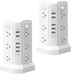 Surge Protector Power Strip Tower with 5 USB Ports and Night Light, 10FT Extension Cord with 12 AC Multiple Outlets, PASSUS Power Tower, Overload Protection for Home Office Dorm Room (2PC-White)