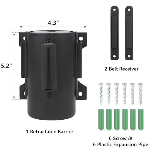 A-KARCK Wall Mount Retractable Belt 16 Foot 2 Packs, Crowd Control Wall Barrier with Steel Case Black and Yellow Belt Works in Any Weather Conditions