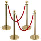 4 PCS Stainless Steel Stanchion Post,5Ft Red Velvet Rope, Hollow Base and Velvet Ropes Safety Barriers Set, Poles Crowd Control Barriers for Red Carpet Themed Decoration