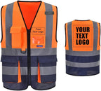 A-SAFETY High Visibility Safety Vest with 4 Reflective Strips 7 Pockets,Orange&Navy X-Small