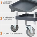 Heavy-Duty Cleaning Cart with Wheels & Shelves, 3-Tier Rolling Service Cart for Janitorial Supplies, 300 Lbs Capacity Mobile Utility Cart for Office & Housekeeping