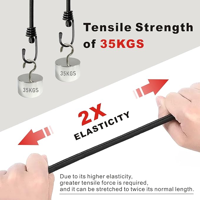 Bungee Cords with Hooks, Heavy Duty Outdoor Elastic Bungee Straps，No Odour Industrial Grade Bungee Rope for Securing Tarps, Luggage, Tents, Bikes or Garden Tidying 24inch 4Pcs (Black)