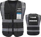YOWESHOP High Reflective Visibility Safety Vest Custom Your Logo Safety Workwear with Reflective Strips and Pockets