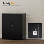 Metal Garage Storage Cabinets，Metal File Cabinet with 2 Adjustable Shelves, Lockable Storage Cabinets for Office, Home, Garage, Warehouse 36" H x 31.5" W x 15.7" D (Black)