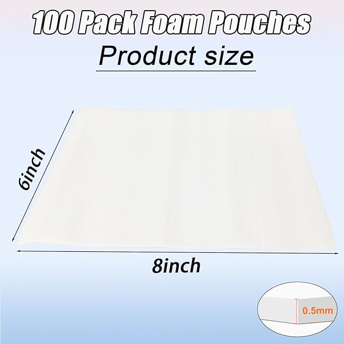 100PCS Cushioning Foam Pouche, 6x8Inch Packing Pouche Packing Supplies for Moving and Storing, Foam Pouches for Small Fragile Items/Small Electronic Products/Cosmetic Products/Jewelry/Glasses/Cups.