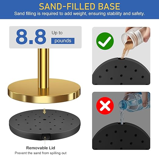 8 PCS Stanchions and Velvet Ropes, Gold Posts 5 Feet Crowd Control Barriers, Stainless Steel Poles for Red Carpet Themed Party Decoration (Golden)