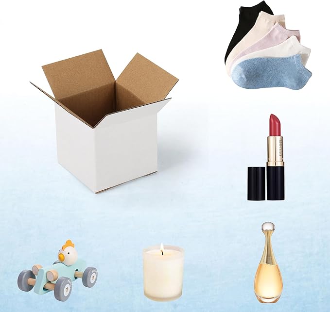 50 Pack Small Shipping Boxes 3x3x3 Inches, White Corrugated Cardboard Box for Shipping, Packing, Business, DIY