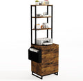 Locking Double Drawer File Cabinet with 4-Tier Display Shelf & Storage Bag, Vintage Rustic Brown Printer Stand for Home Office