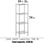 18" Deep x 24" Wide x 74" Height Wire Shelving Kit | 4-Tier | NSF Commercial Storage Rack Unit