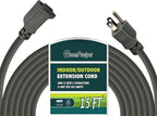 15 FT 12 Gauge Extension Cord Outdoor, Heavy Duty Weatherproof & Flame Retardant Black 3 Prong Power Cord, Outside for Garden & Lawn, 15 Amps 1875 Watts 125 VAC 12AWG SJTW, UL Listed