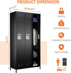 Metal Storage Locker with 3 Doors, Employee Lockers with 9 Hooks for Employees Home Office,Requires Assemble,Black