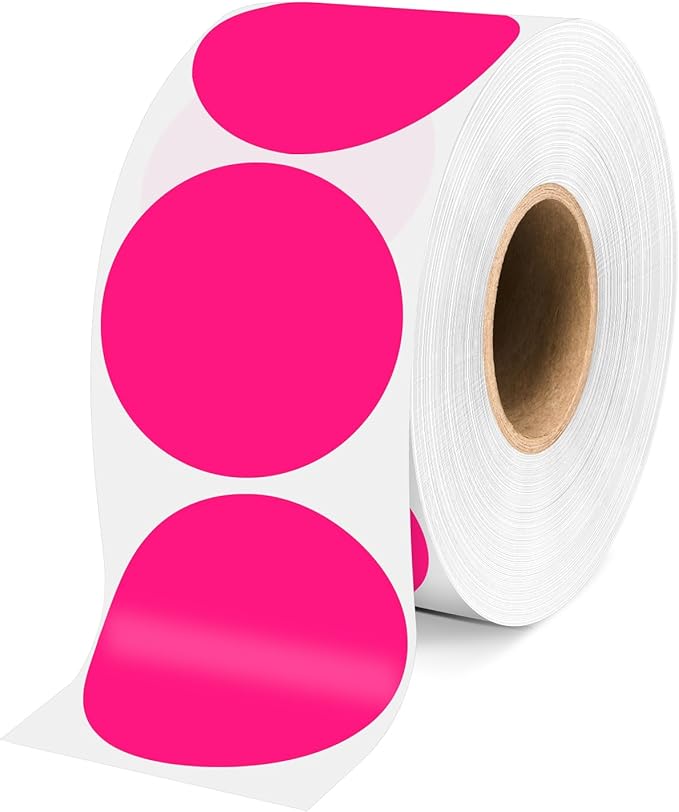 2 Inch Fluorescent Pink Circle Stickers 500 Pcs,Permanent Color Coding Dots for Office,Home Organization, File Classification,Multipurpose Labels
