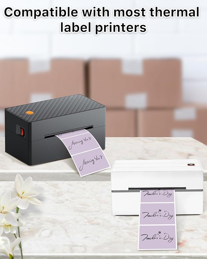 iEager 3" x 2" Thermal Labels, Rectangle Thermal Printer Stickers, Self-Adhesive Durable Sticker with Perforation Line, 500 Labels/Roll, Purple